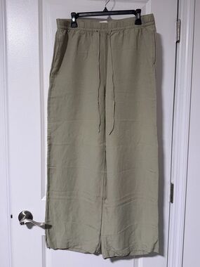 H&M Light Olive Relaxed Drawstring Linen Pants